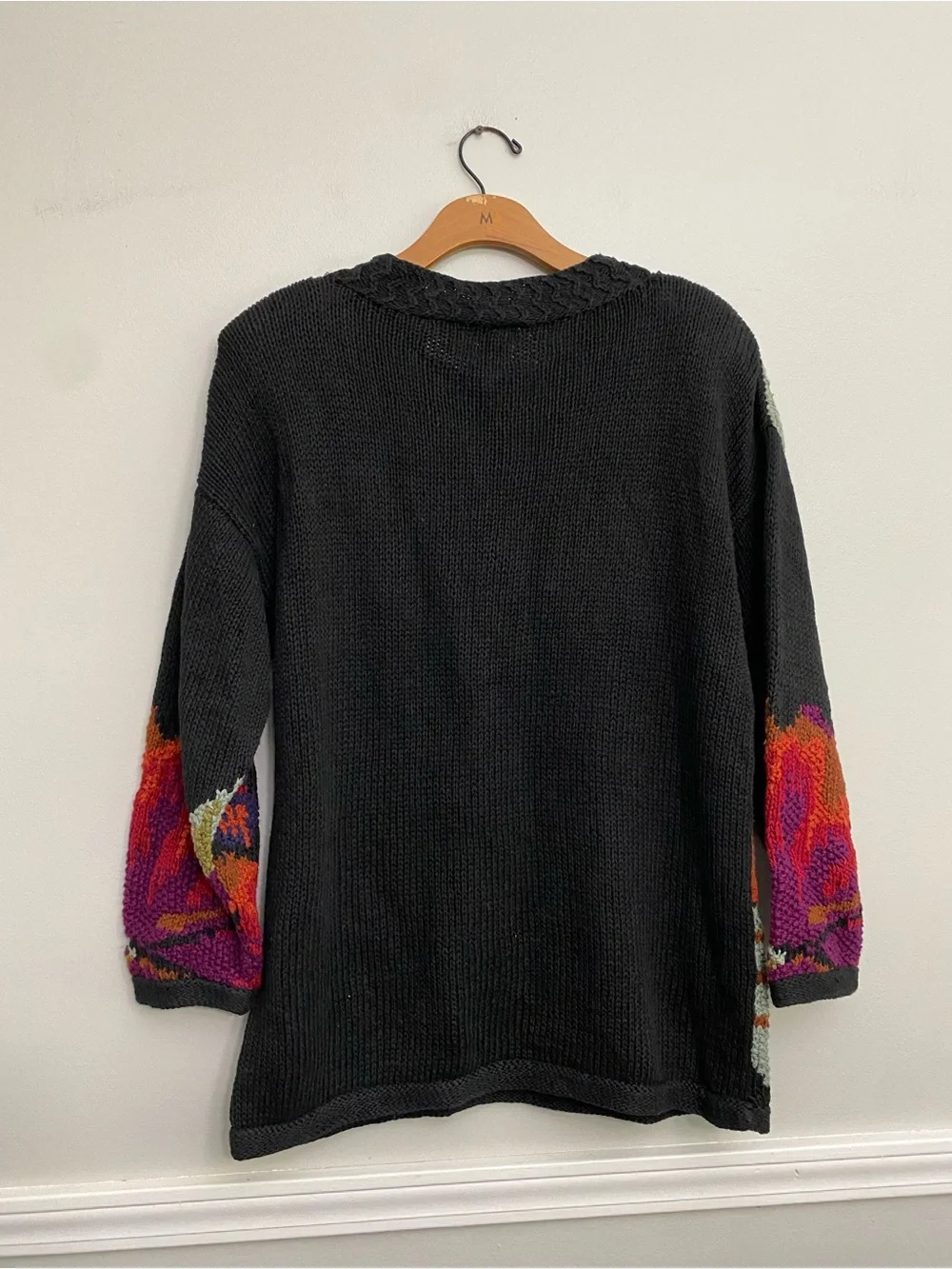 Vintage Floral Chunky Hand Knit Sweater - M - Picture 2 of 3